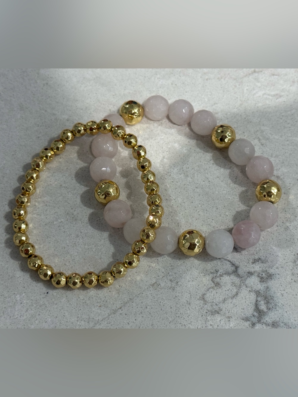 NWOT 2-Piece Gorjana Rose Quartz and 18K Gold Plated Beaded Bracelets 🌹